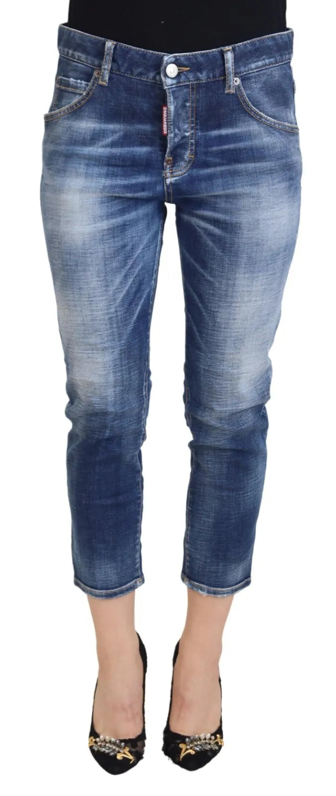 Dsquared² Mavi Pamuklu Orta Bel Kısa Kot Pantolon Cool Girl
